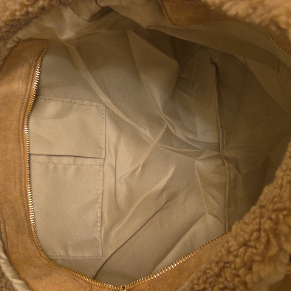 Tan faux fur plush Tote Bag, (16.5\